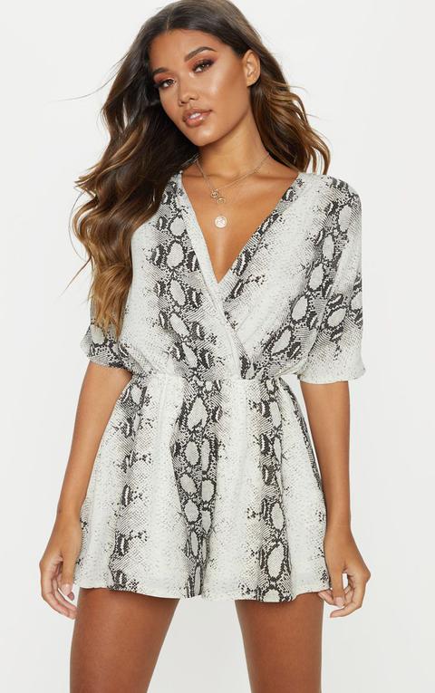 Grey Snake Print Wrap Front Playsuit