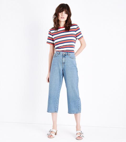 Blue Light Wash Cropped Wide Leg Jeans New Look