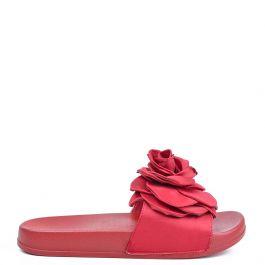 Tammy - Sandalo Basso Rosso Con Rosa In Satin