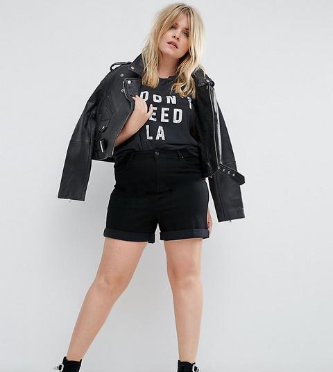 Asos Curve - Mom Shorts Di Jeans Nero Slavato - Nero