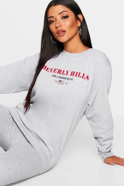 Womens Beverly Hills Slogan Sweat - Grey - Xl