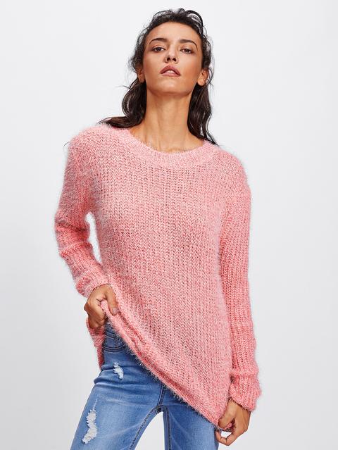 Round Neck Fuzzy Knit Jumper