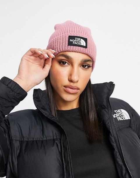 The North Face Logo Cuffed Beanie In Pink