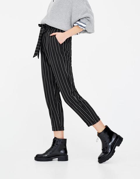 Paperbag Trousers With Tied Belt