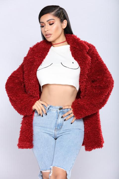 burgundy fuzzy jacket