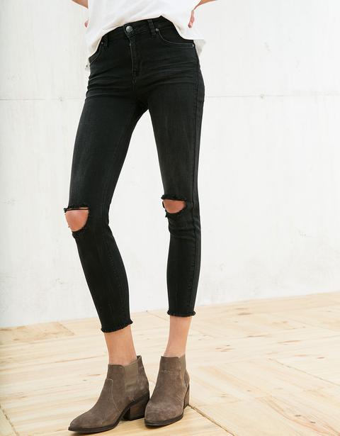 Jeans Cropped Low Waist Con Rotos