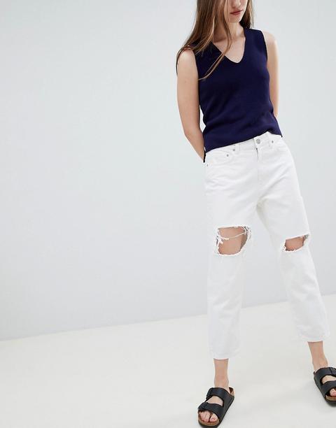 Waven - Aki - Boyfriend Jeans Con Strappi - Bianco