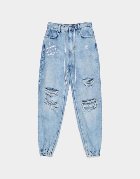 Pantaloni Jogger In Denim Riflettente from Bershka on 21 Buttons