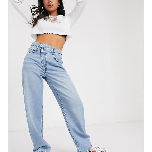 COLLUSION x014 90s Baggy Dad Jeans with Stepped Waist band-Blues