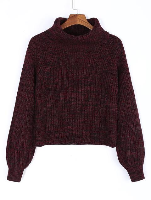 Maglione Pullover Con Collo Alto Yellow Gray Purplish Red Wine Red