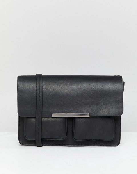 Asos Design - Borsa A Tracolla In Pelle Strutturata Con Tasca - Nero