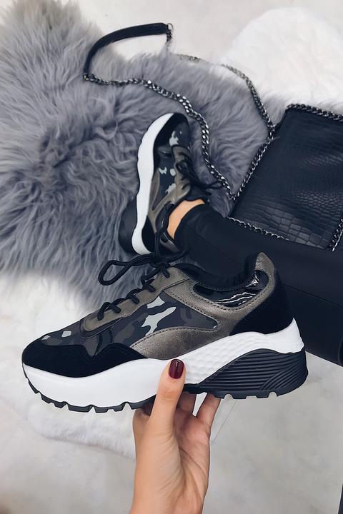 Carly Black Camo Trainers