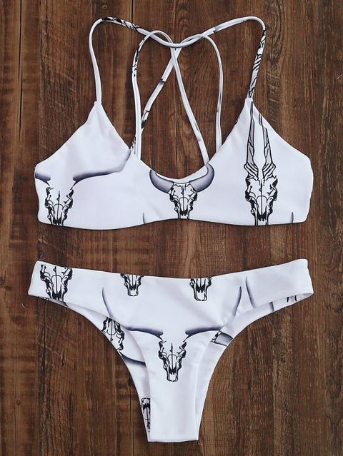 Sets De Bikini De Espalda Con Tiras Estampado De Animal