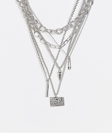 Asos Design Short Layered Neckchain Pack With Mundane Item Pendants In Silver Tone