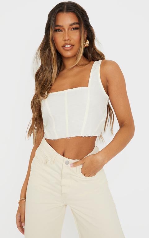 Crop Top Effet Lin Crème Style Corset À Ourlet Ras, Crème