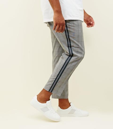 Mens checked trousers sales with side stripe