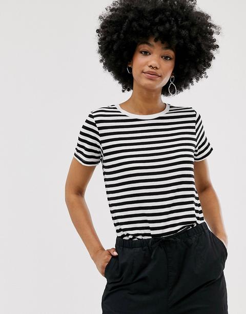 Monki Relaxed Fit Crew Neck T-shirt In Black And White Stripe - Multi