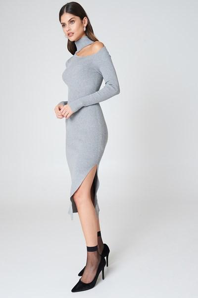 Na-kd Side Cut Knitted Dress - Grey