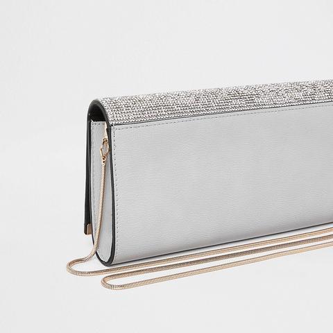 silver diamante clutch