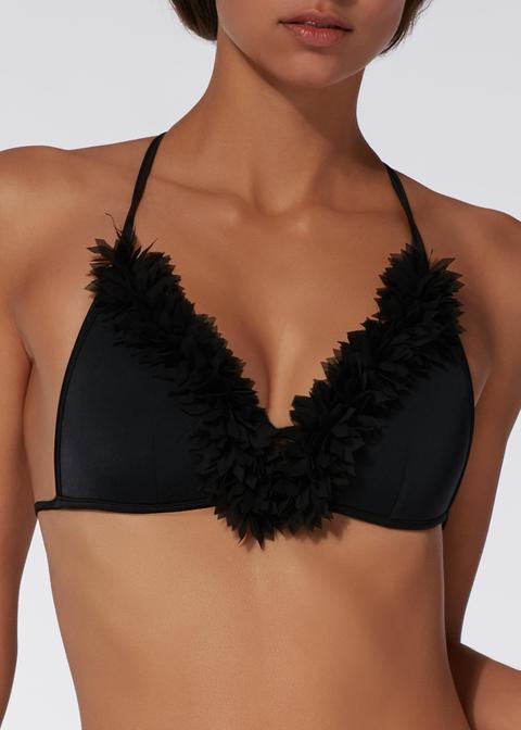 Bikini Triangolo Imbottito Con Applicazione Fiori Pamela