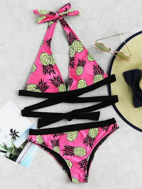 Set Di Bikini Con Bordi A Contrasto E Stampa Di Ananas