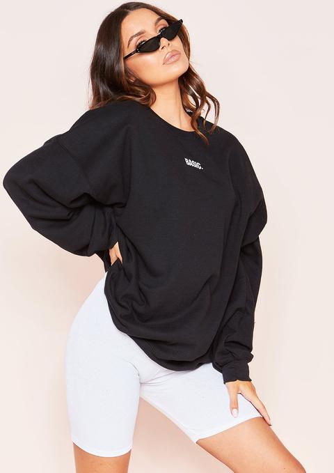 Ariana Black Basic Slogan Oversized Sweatshirt