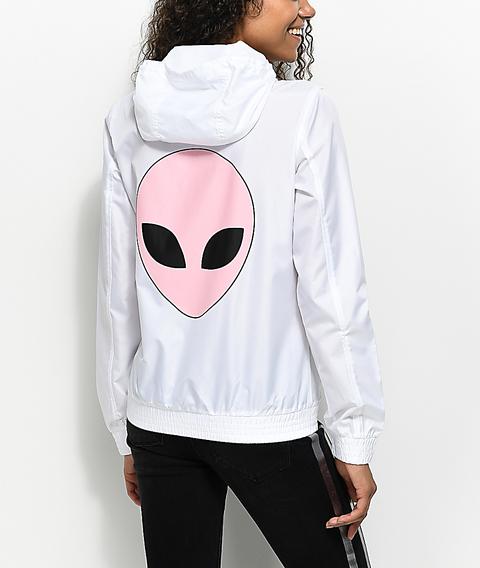 white zip up windbreaker