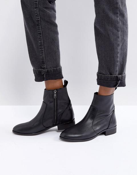 leather flat ankle boots