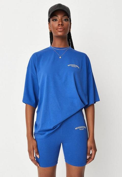 Dark Blue Missguided Resort Oversized T Shirt, Blue