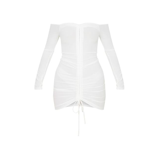 white ribbed long sleeve dress