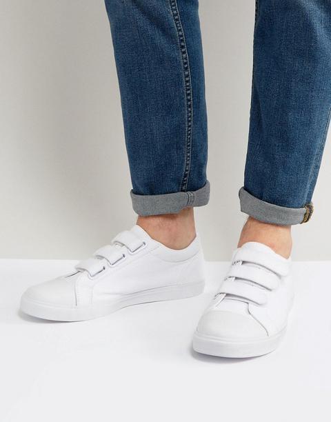 Zapatillas De Lona Blancas Con Velcro Y Puntera De Asos