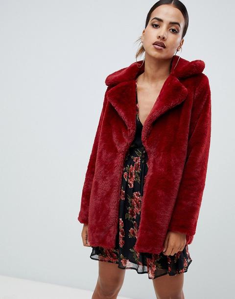 Missguided - Manteau Fausse Fourrure - Rouge - Rouge