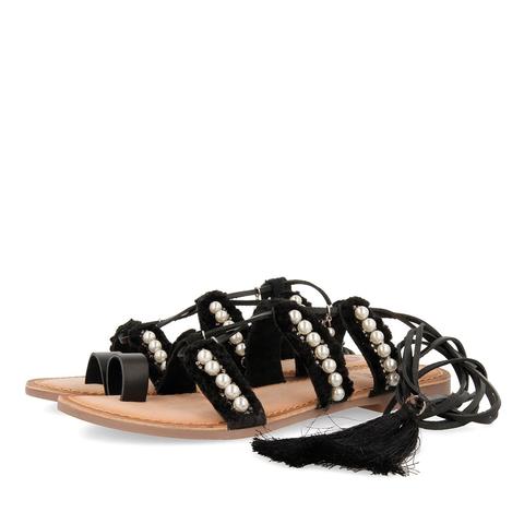 Beige Sandals With Pearls For Woman 45339