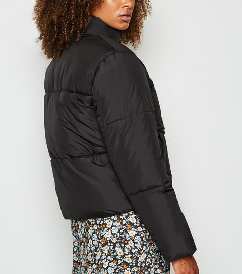 Tall Black Crop Puffer Jacket New Look