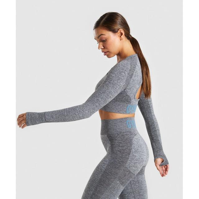 Gymshark Flex Sports Long Sleeve Crop Top - Charcoal Marl/teal from Gymshark  on 21 Buttons