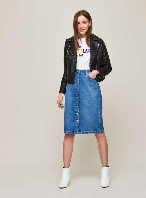 Blue Buttoned Midi Denim Skirt from 
