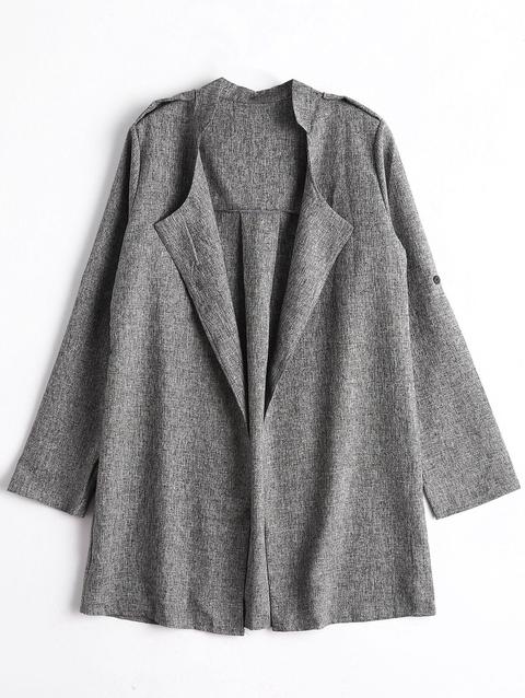 Heathered Open Front Coat Gray