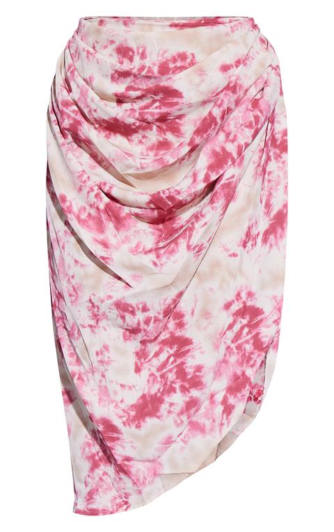 Fuchsia Tie Dye Ruched Side Midi Skirt