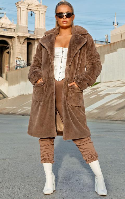 Taupe Faux Fur Military Coat