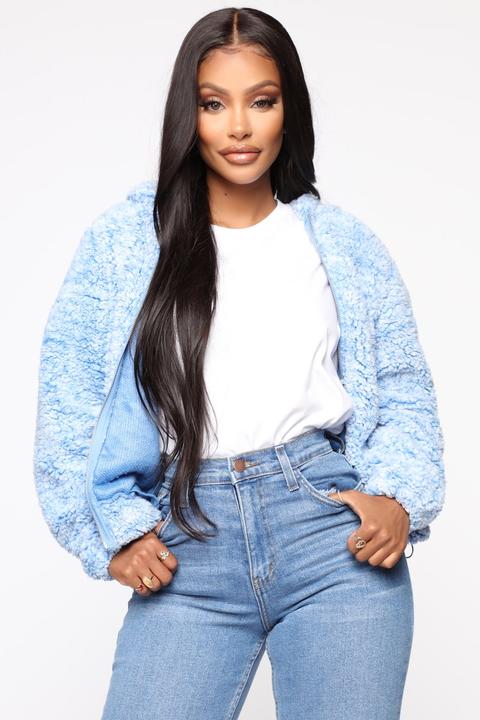light blue fluffy jacket