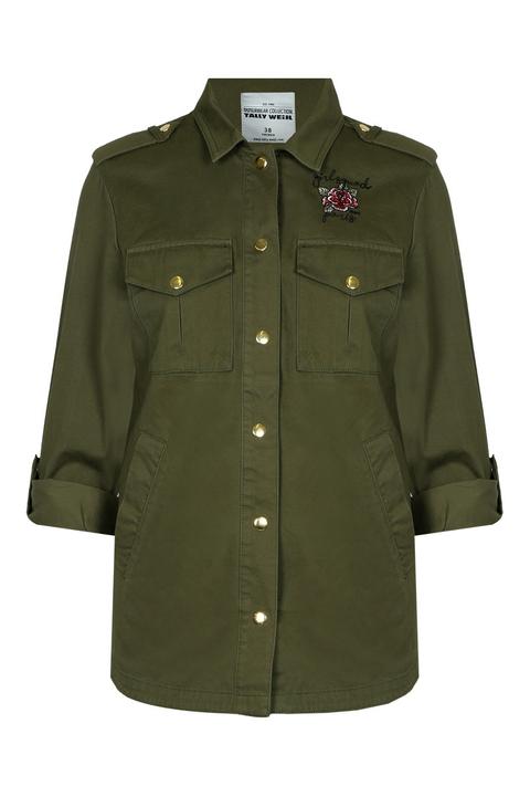 Giacca-camicia Verde Militare Con Patch