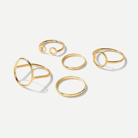 Set De 5 Anillos Dorados