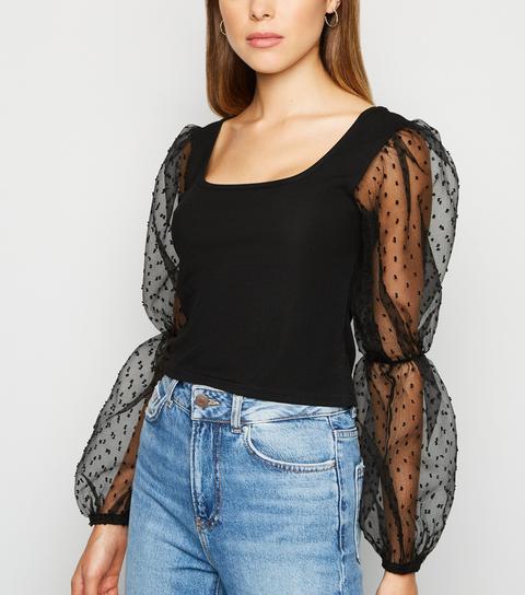 mesh puff sleeve blouse