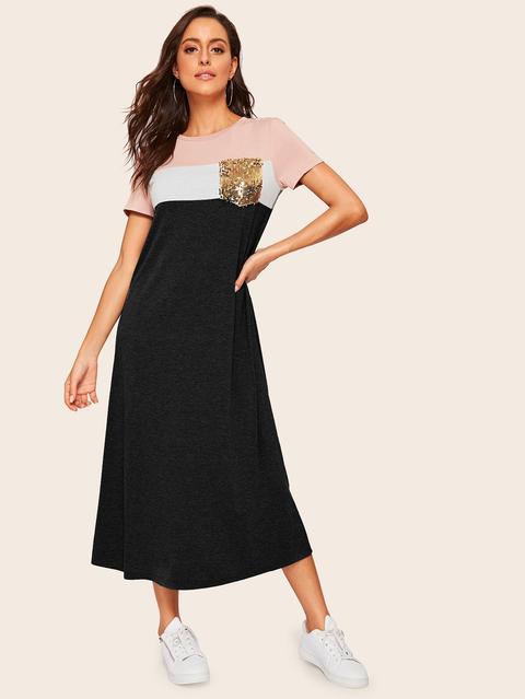 Vestido Tejido Con Bolsillo Con Lentejuelas