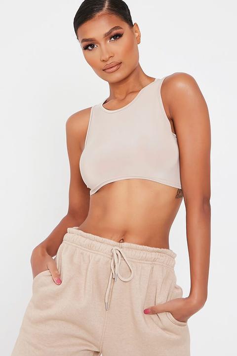Stone Slinky Racer Crop Top , Beige
