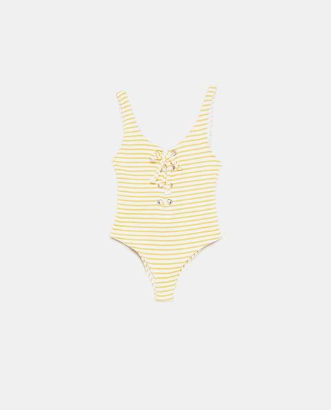 Striped Lace-up Swimsuit