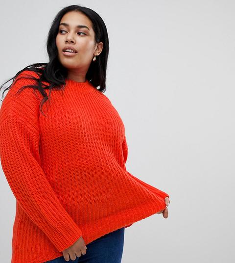 Asos Design Curve - Grob Gerippter Pullover Mit Rundhalsausschnitt - Rot