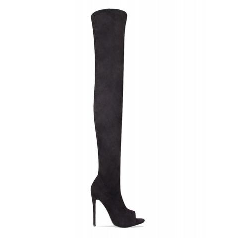 Naiya Black Suede Peep Toe Super Thigh High Boots