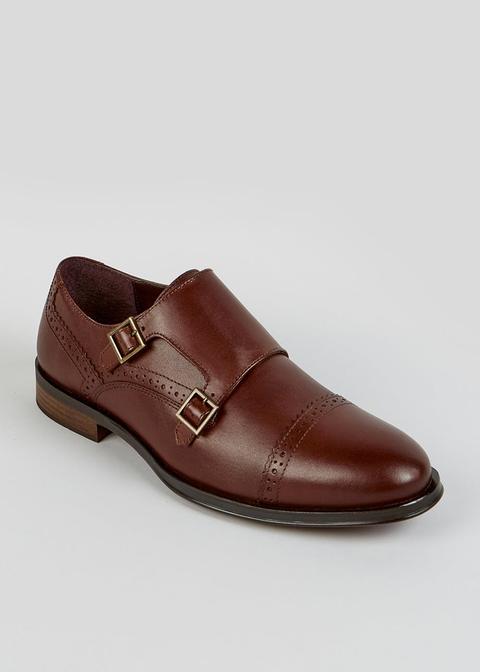 Brown Leather Monk Shoes