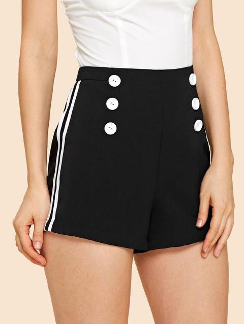 Double Button Zip Back Striped Shorts